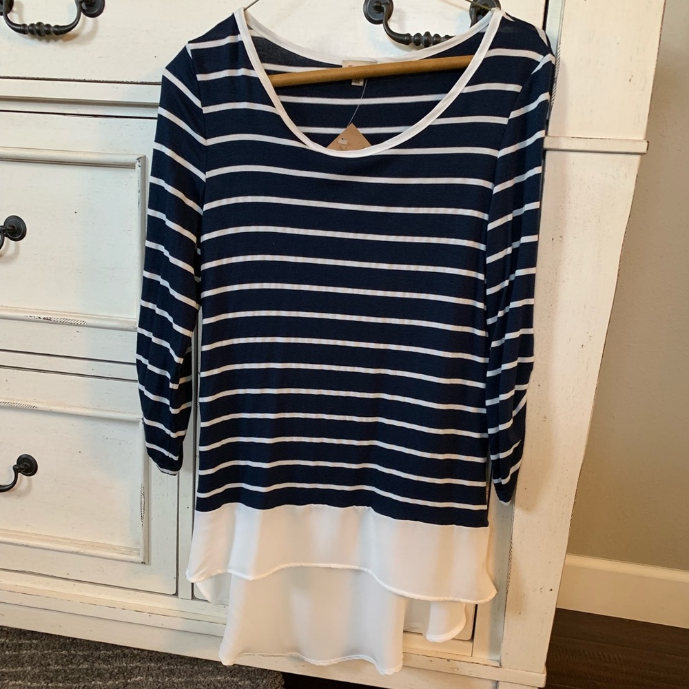 XS Cremieux Navy/White Stripe Shirt